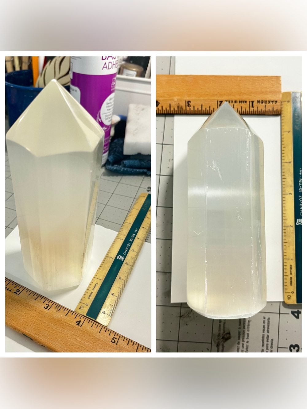 Selenite Crystal Tower Point - Polished White Obelisk